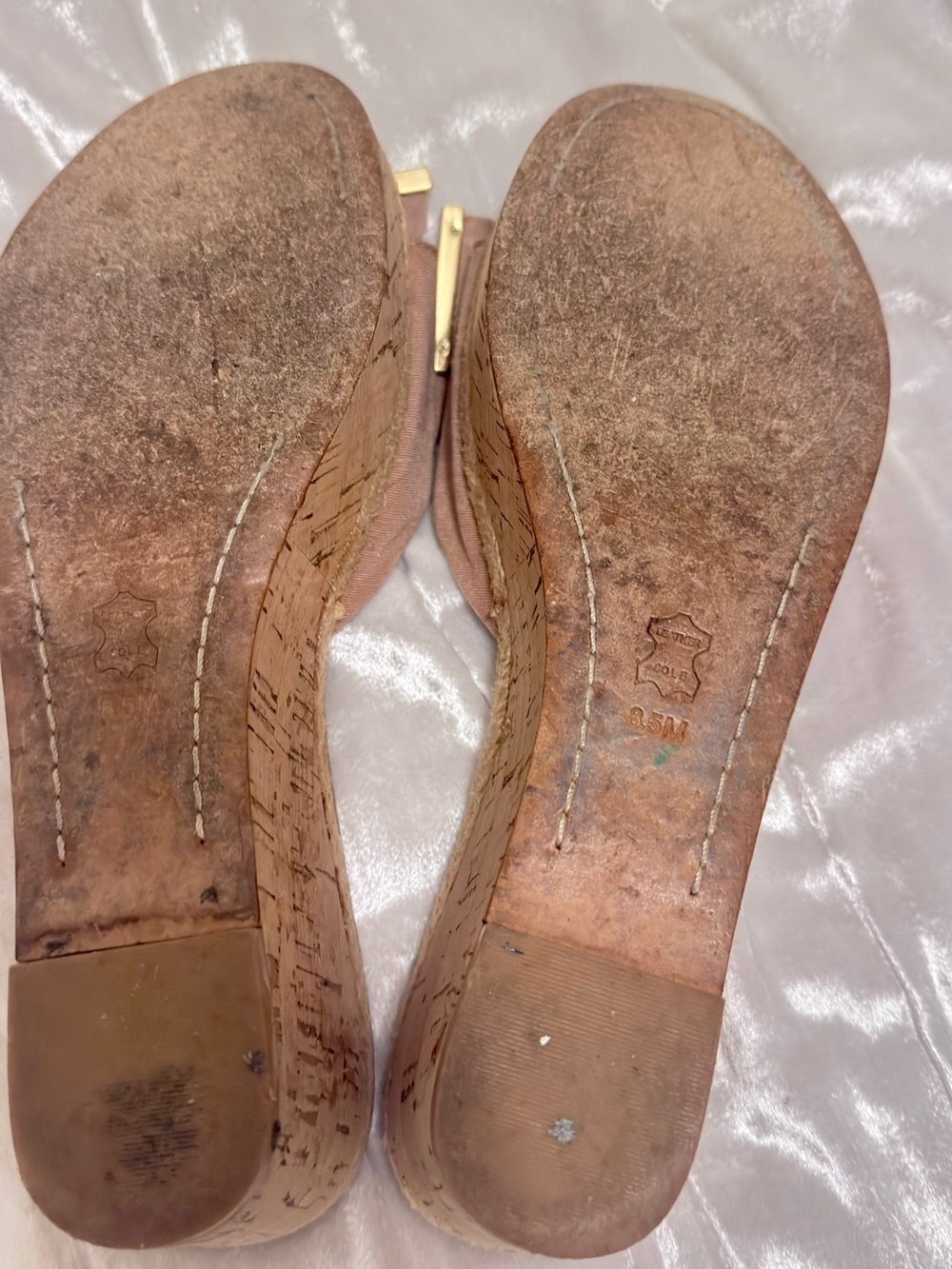 of Tory Burch Penny Grosgrain Cork Wedge Slide Sandals. - Picture 3 of 4